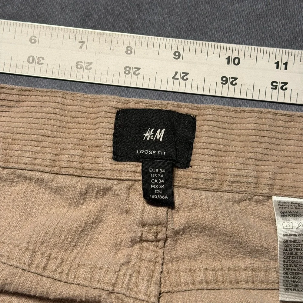 HM Mens Loose‎ Fit Corduroy Pants Beige Tan Size 34 Wide Leg Skate Baggy